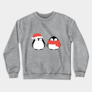 Couple of cute penguins, friends in winter Christmas red hat and scarf. Crewneck Sweatshirt